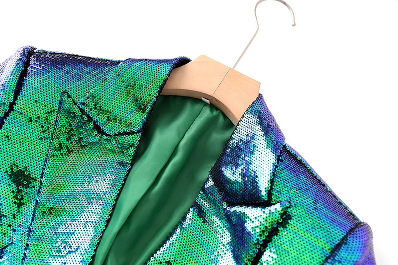Description Picture 5 of itemEye-catching Occasion Wearing Women Clothing Shining Bling Gradient Color Dark Green Sequins 2PCS Blazers Shorts Sets