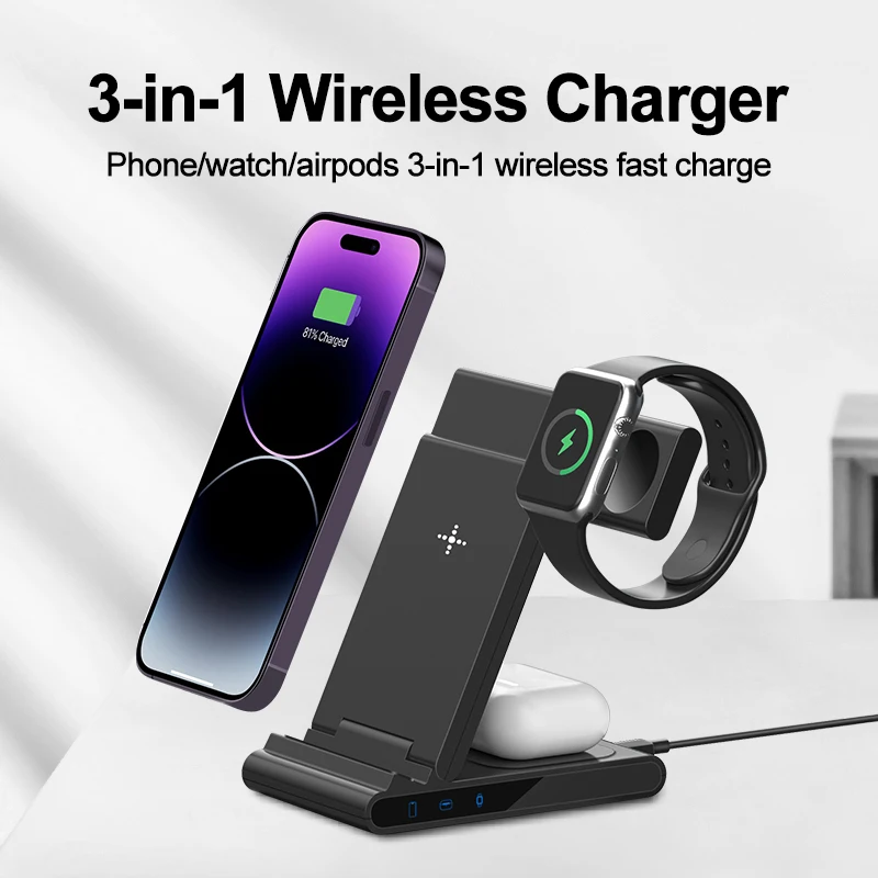 3 in 1 Wireless Chargers for iPhone 14 13 12 /Samsung s23 s22 AirPods 2 3 Pro Apple Watch 8 7 6 5 4 3 2 Qi Fast Charging Station