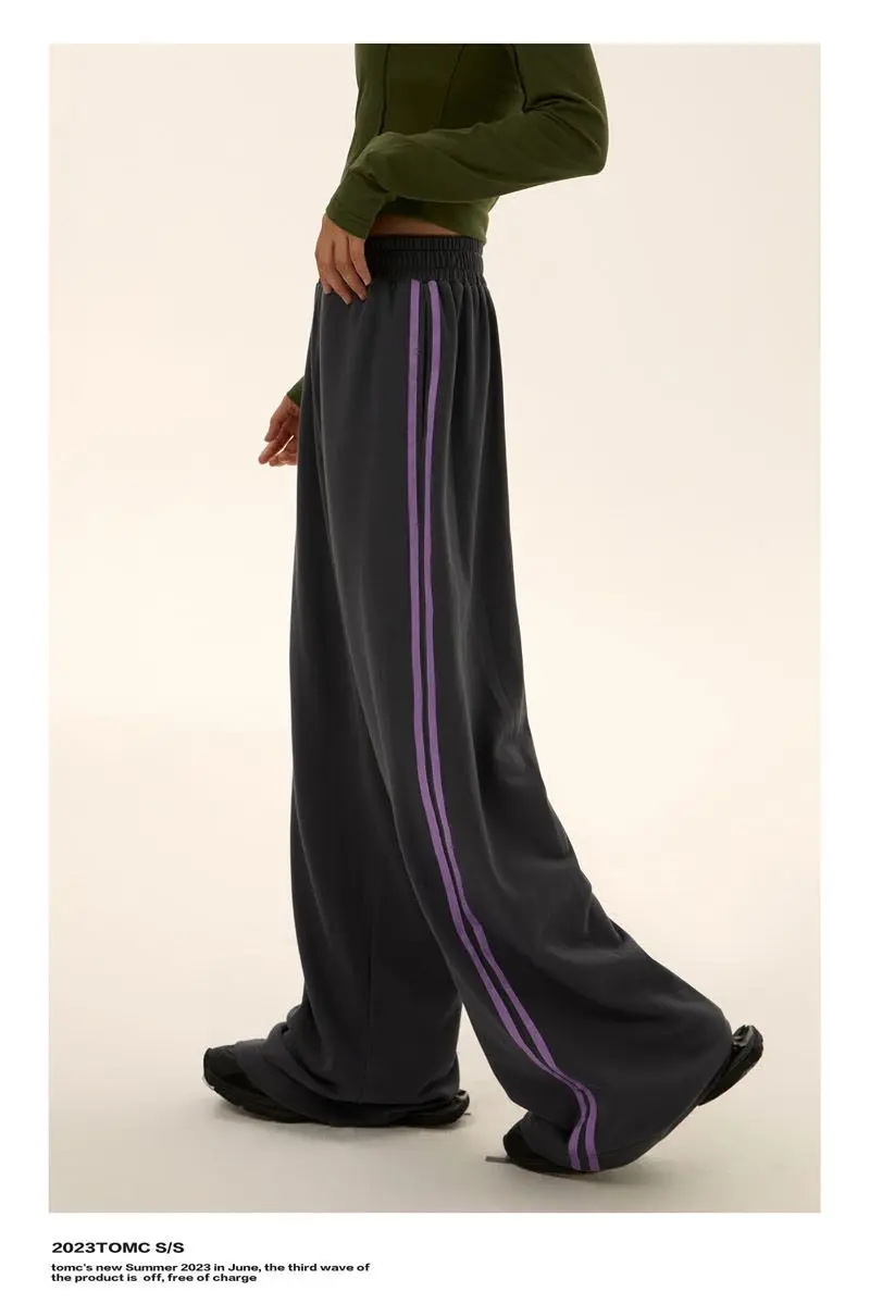 Description Picture 4 of itemHOUZHOU Vintage Striped Sports Pants for Women Oversized Wide Leg Sweatpants Harajuku Hip Hop Baggy Streetwear Korean Fashion
