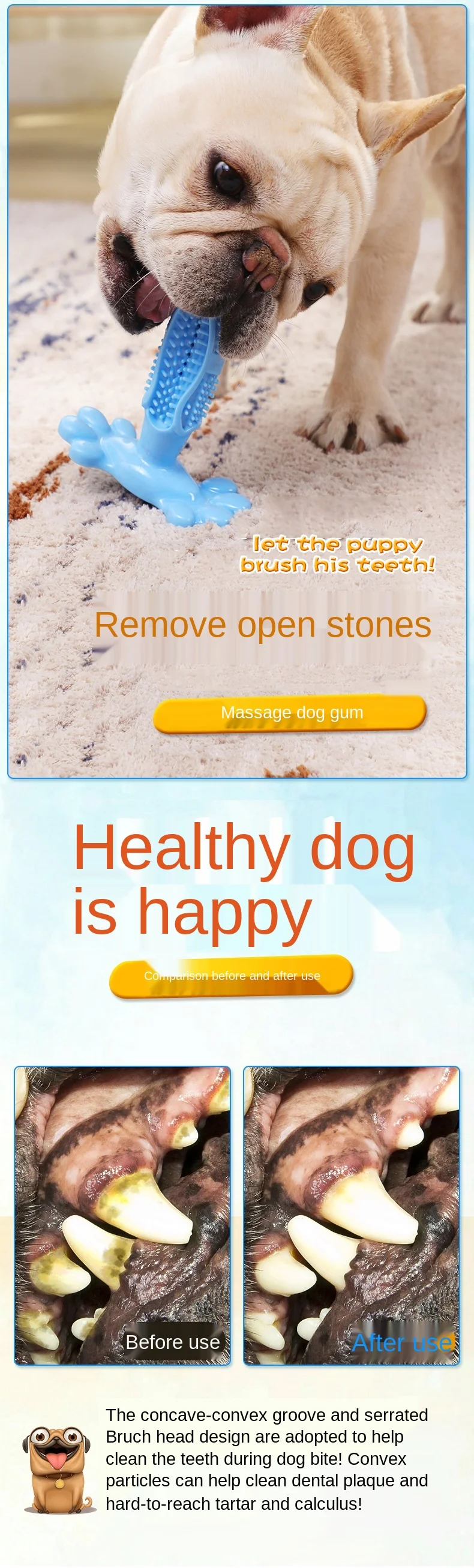 Description Picture 6 of itemPet Dog Toothbrush Chew Toy Doggy Brush Stick Soft Rubber Teeth Cleaning Dot Massage Toothpaste for Small dogs Pets Toothbrushes