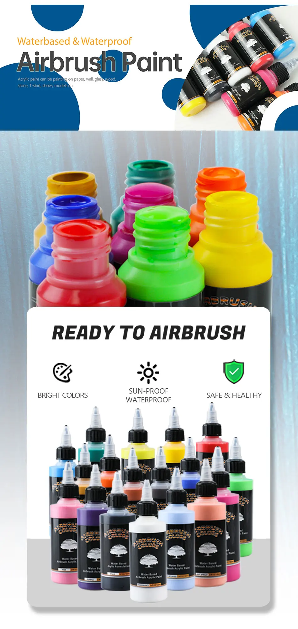 Description Picture 6 of itemSAGUD Airbrush Acrylic Paint DIY Handmade 100 ML/Bottle Airbrush Ink for Modeling Art Textile Shoes Wood Paintitng