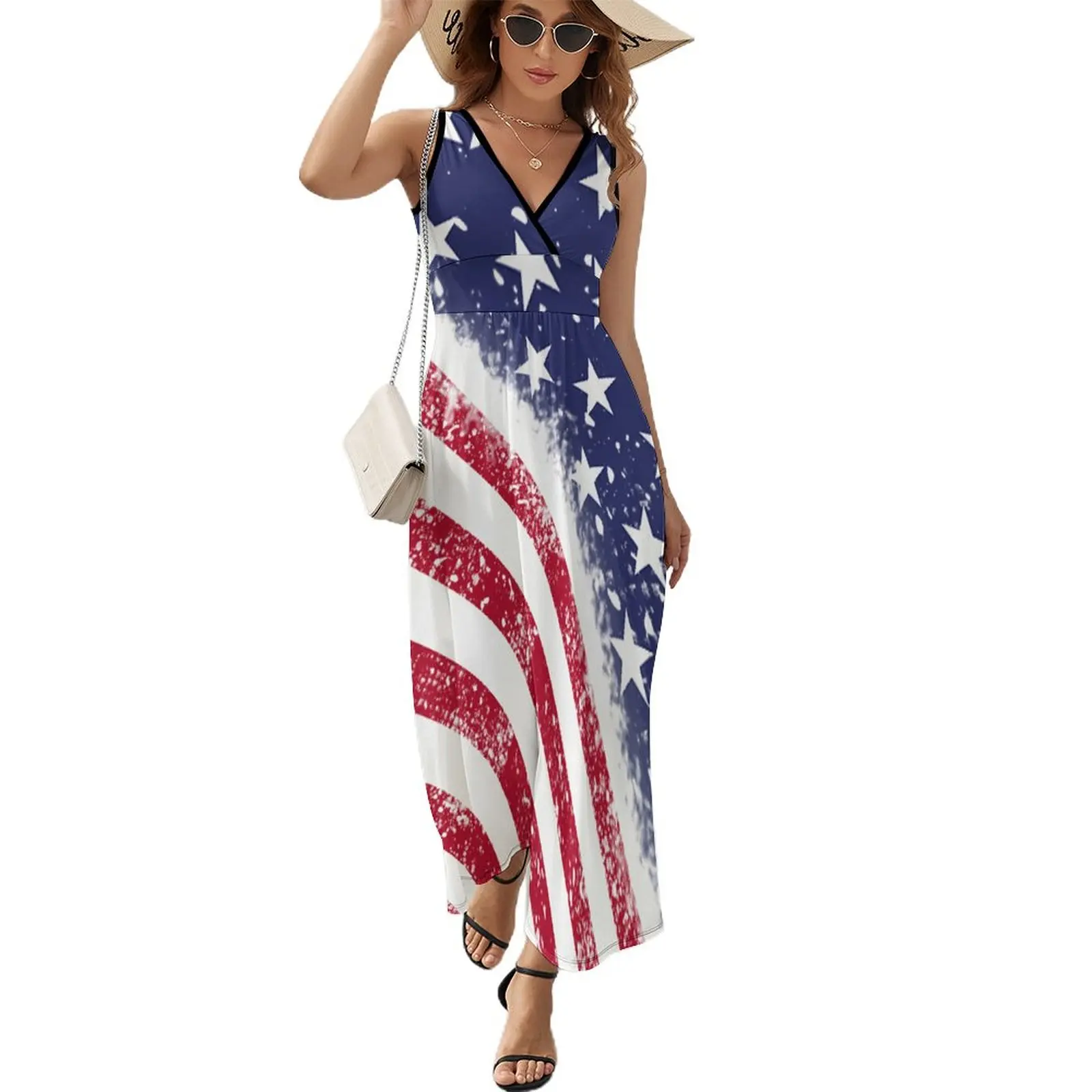 Description Picture 2 of itemVintage American Flag USA Dress Aesthetic Bohemia Long Dresses Womens Vintage Custom Maxi Dress Gift