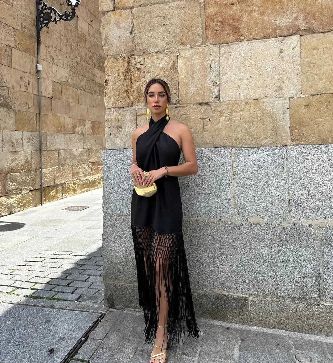 Description Picture 4 of itemTRAFZA Summer Sexy New Halter Dress Women Black Tassel Backless Sleeveless Female Chic Dresses Fashion Beach Long Lady Vestidos