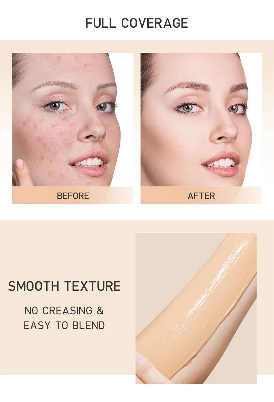 Description Picture 3 of itemSTAGENIUS 6 Colors Liquid Face Concealer Cream Waterproof Full Coverage Long Lasting Scars Acne Cover Smooth Moisturizing Makeup