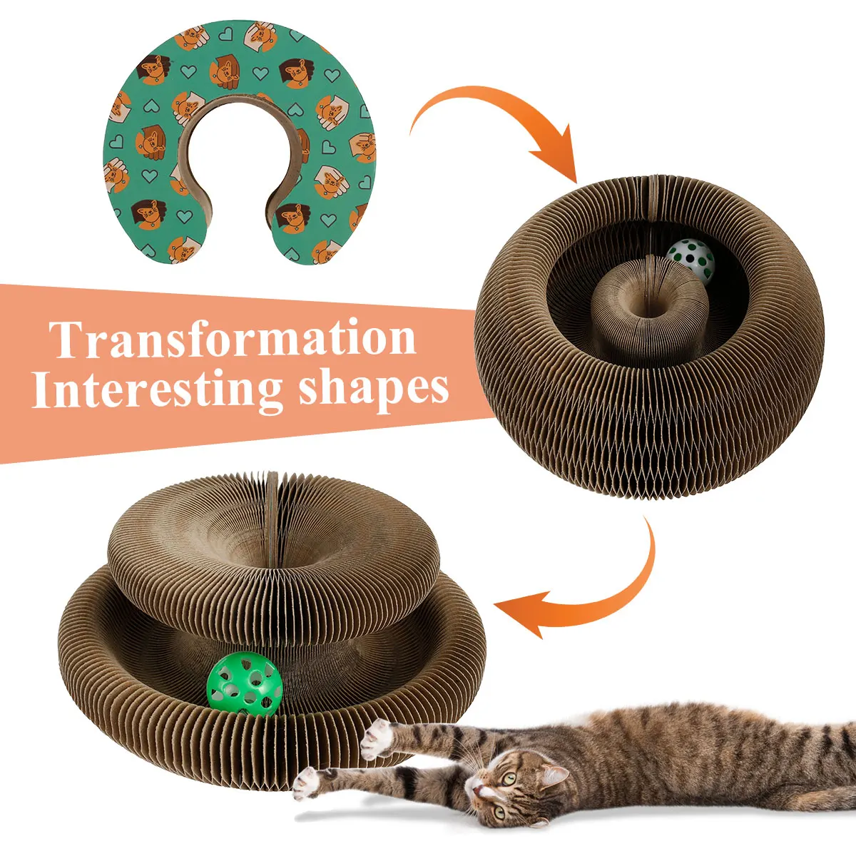 Description Picture 2 of itemFoldable Cat Scratch Board Durable Thickened Cat Scratcher Organ Toys Round Corrugated Cat Grinding Claw Scratching Interactive