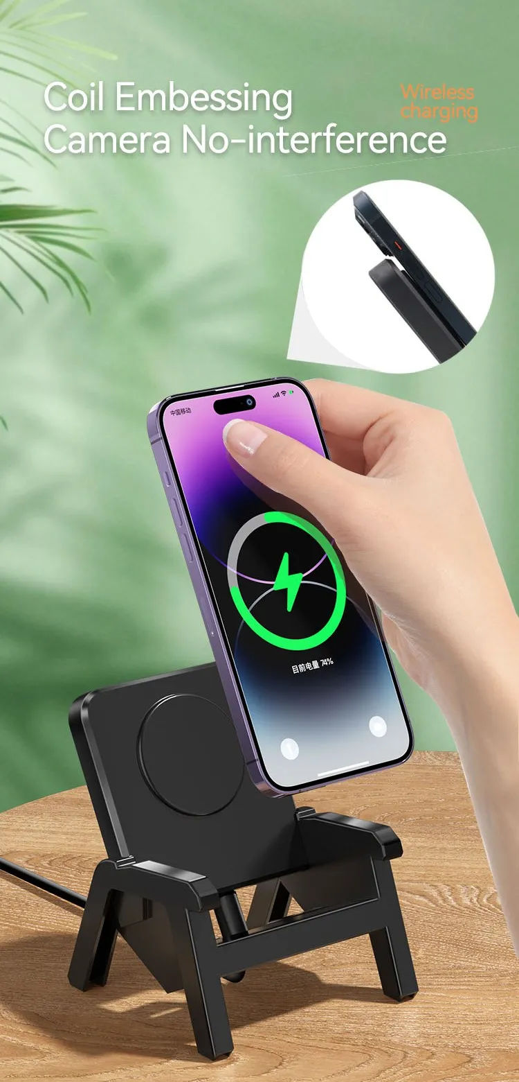 Chair Style Wireless Charger 15W Fast Wireless Charging Bracket Loudspeaker Phone Holder Detachable 3 Purpose Vertical Holder
