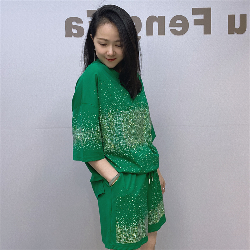 Description Picture 6 of itemED iqyipai Women Set Two Pieces Shimmer Short Set Women Summer Thin Suit Casual Sports Kit de gran tamaño Casual Sequinis Suit