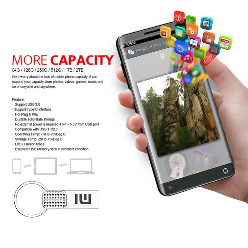 Iconic Brand MIJIA Metal U Disk USB 3.0 High-Speed File Transfer Waterproof Pen Drive 2TB 1TB 512GB Portable Memory USB Flash Drive