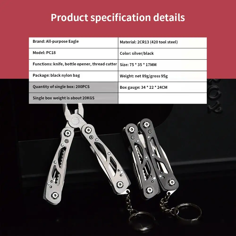 Description Picture 2 of item1/2PCS Portable Mini Multitool 420 Stainless Steel Multitool Pliers Knife Screwdriver for Outdoor Survival Camping Hunting