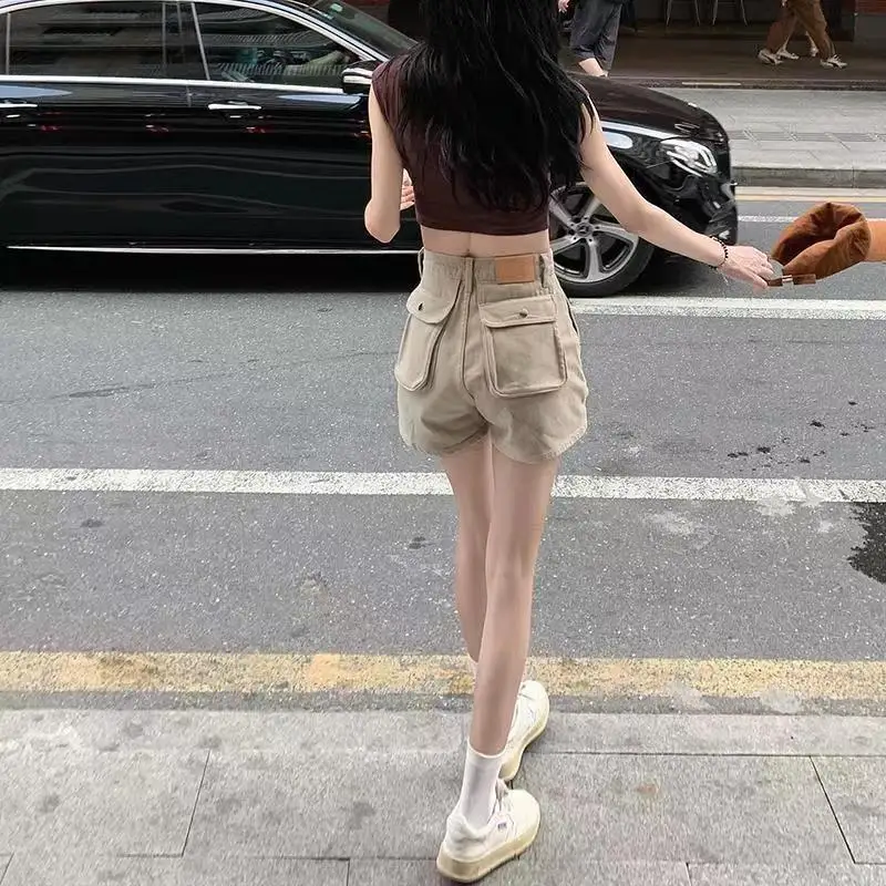 Description Picture 3 of itemWomen's Cargo Denim Shorts Yellow Short Pants for Woman To Wear with Waist Pocket Vintage Normal Y2k Harajuku New In Hot Jeans