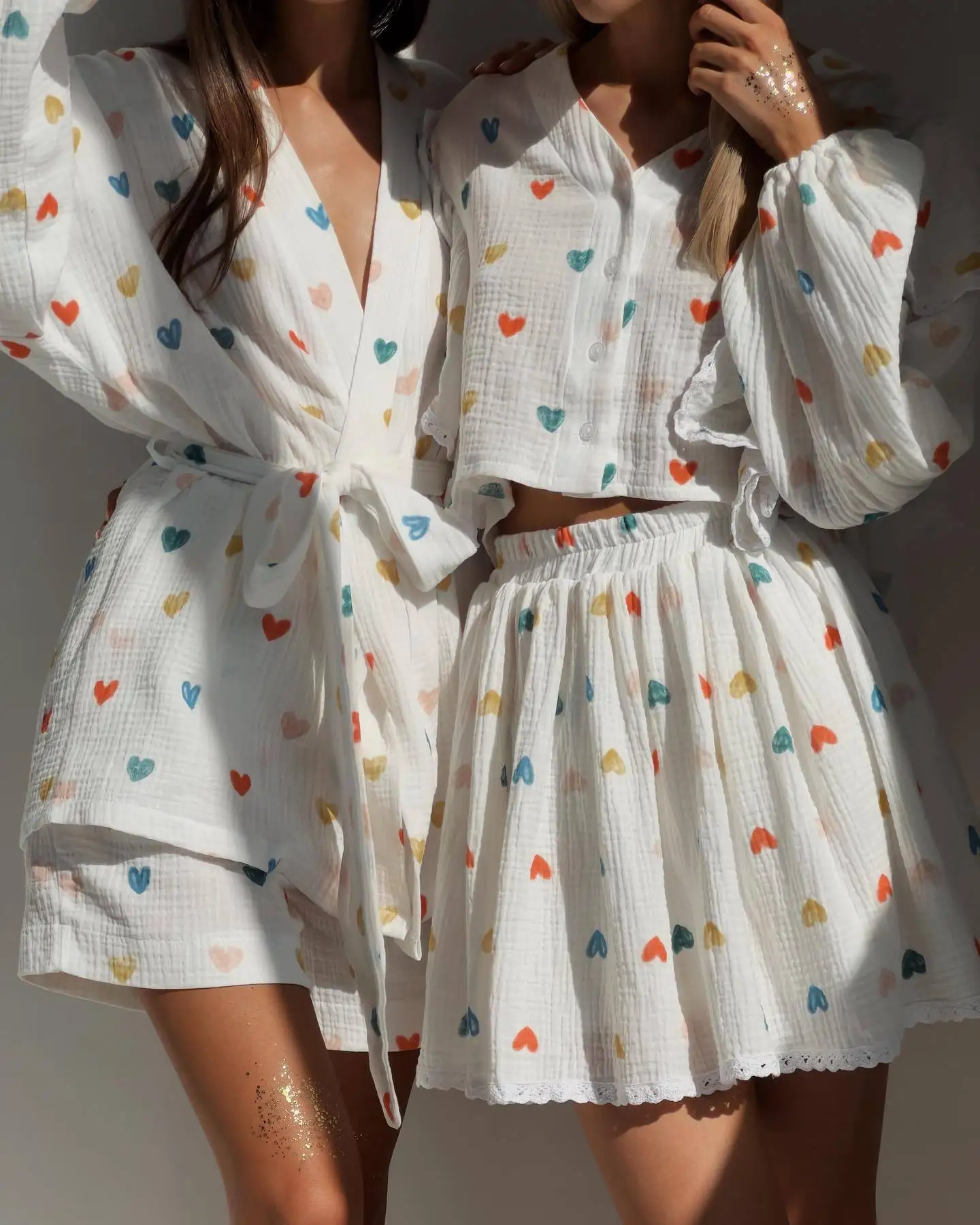 Ruffle Top Skirt Two Piece Set for Women 2023 Summer Women's Two Piece Pattern Print Blouse Skirt Sets Fashion Home Outfits Suit