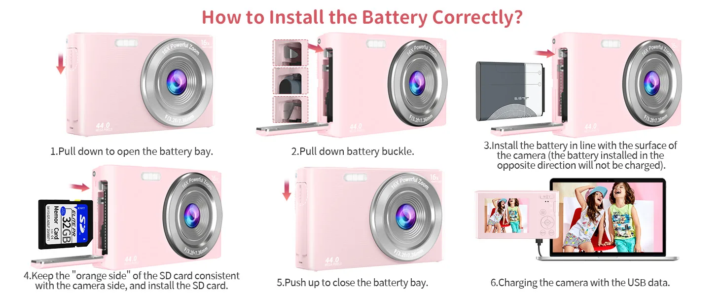 Description Picture 5 of itemDigital Camera 4K 44MP with a 32GB SD Card and Battery, 2.4 Inch Screen, Support 16x Digital Zoom , Suitable for Kids