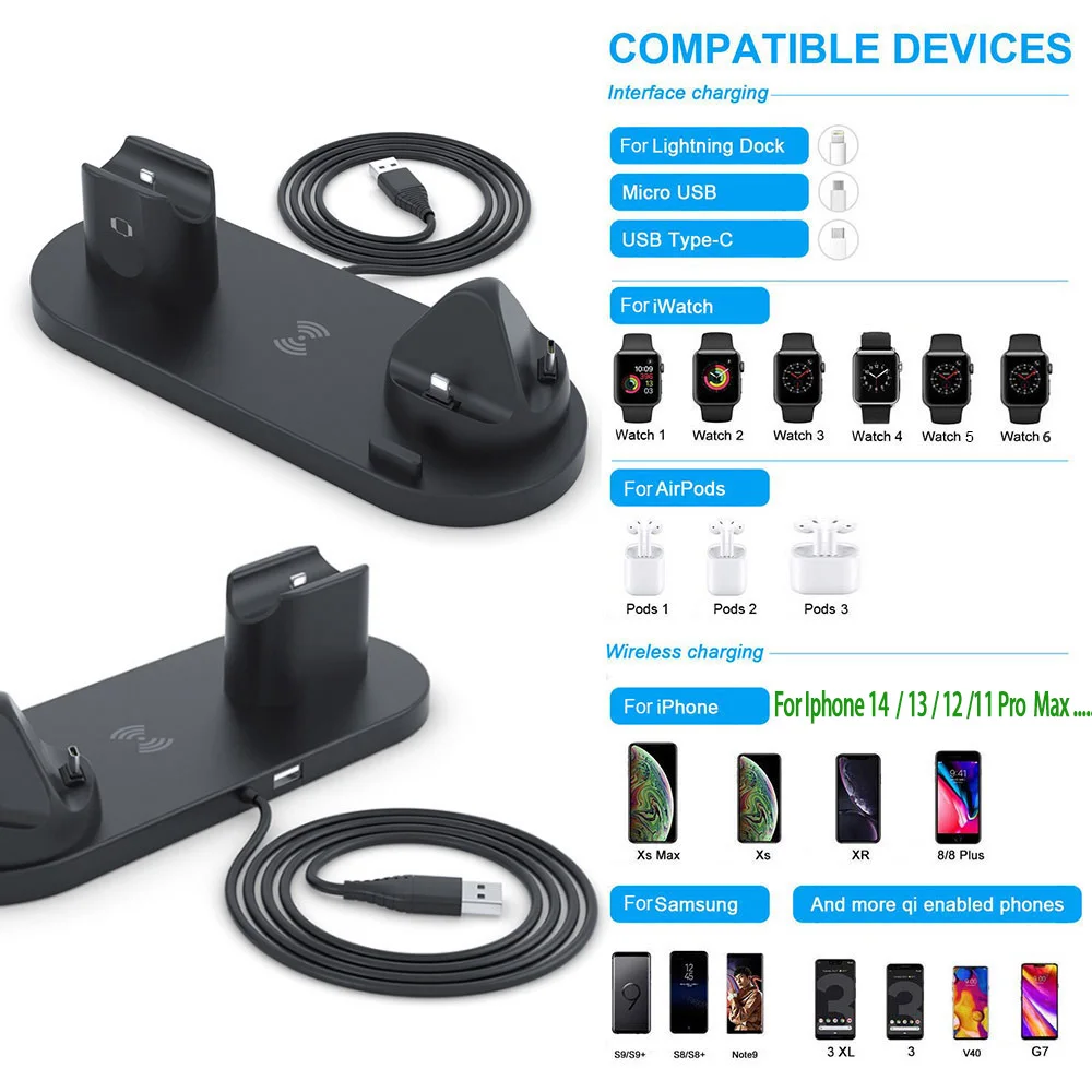 10 in 1 Wireless Charger Stand For iPhone 14 13 12 11 Samsung Iconic Brand Fast Charging Dock Station for Airpods Pro iWatch 7