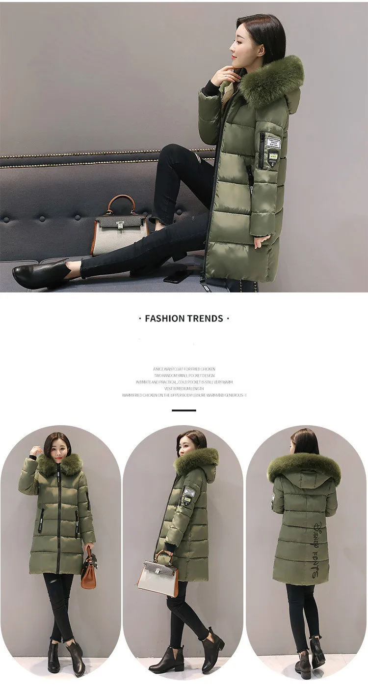 Description Picture 3 of itemParka Women 2023 Winter Coats Long Cotton Casual Fur Hooded Jackets Women Thick Warm Winter Parkas Female Overcoat Coat