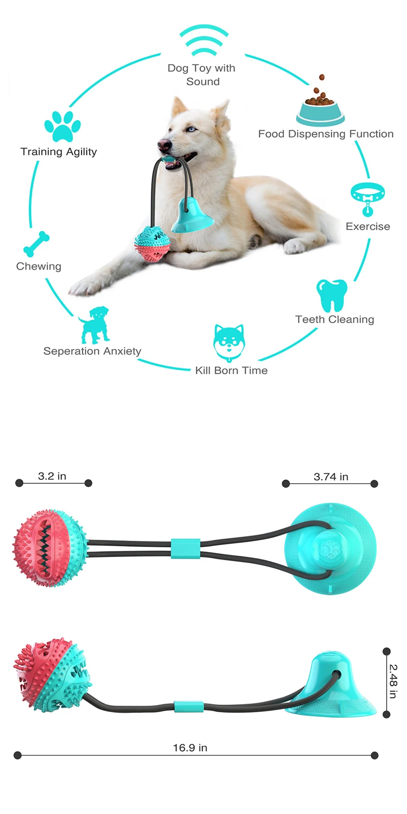 Dog Toys Silicon Suction Cup Tug Interactive Dog Ball Toys Slow Feeder Pet Chew Bite Tooth Cleaning Toothbrush Pet Food Toys