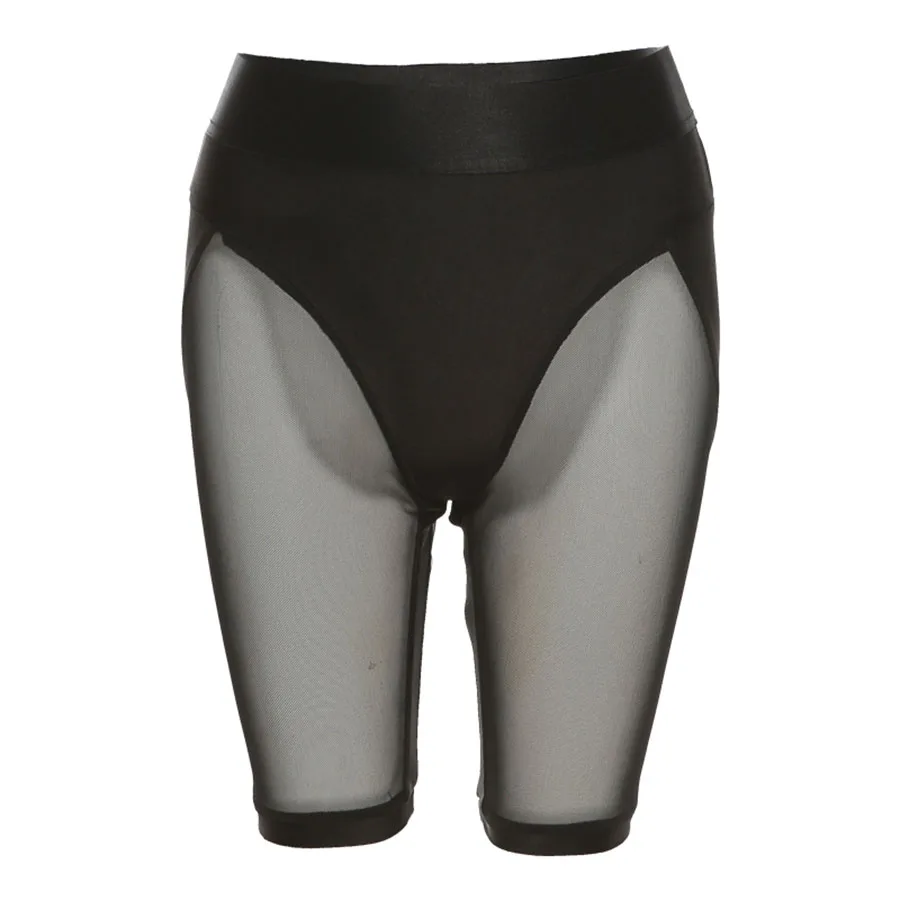 Description Picture 4 of itemSisterlinda Sexy See Through Mesh Shorts Leggings Women Skinny Stretchy Patchwork Sheer Clubwear Biker Shorts Female Streetwear