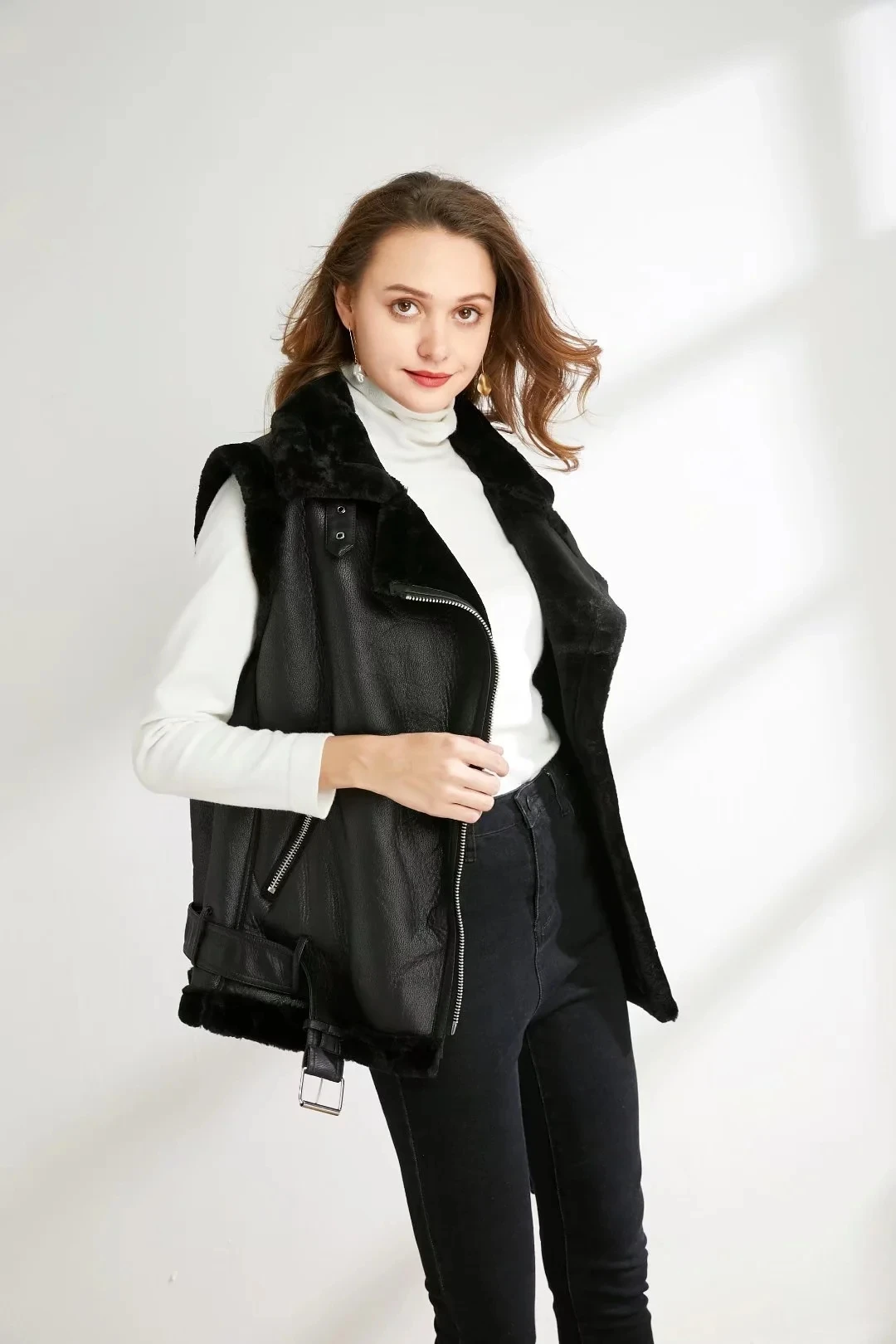 Description Picture 3 of itemTRAF 2023 Woman Winter Vest Coat Cotton Imitation Leather Vests Women Fashion Sleeveless Jacket Windproof Casual Warm Coats