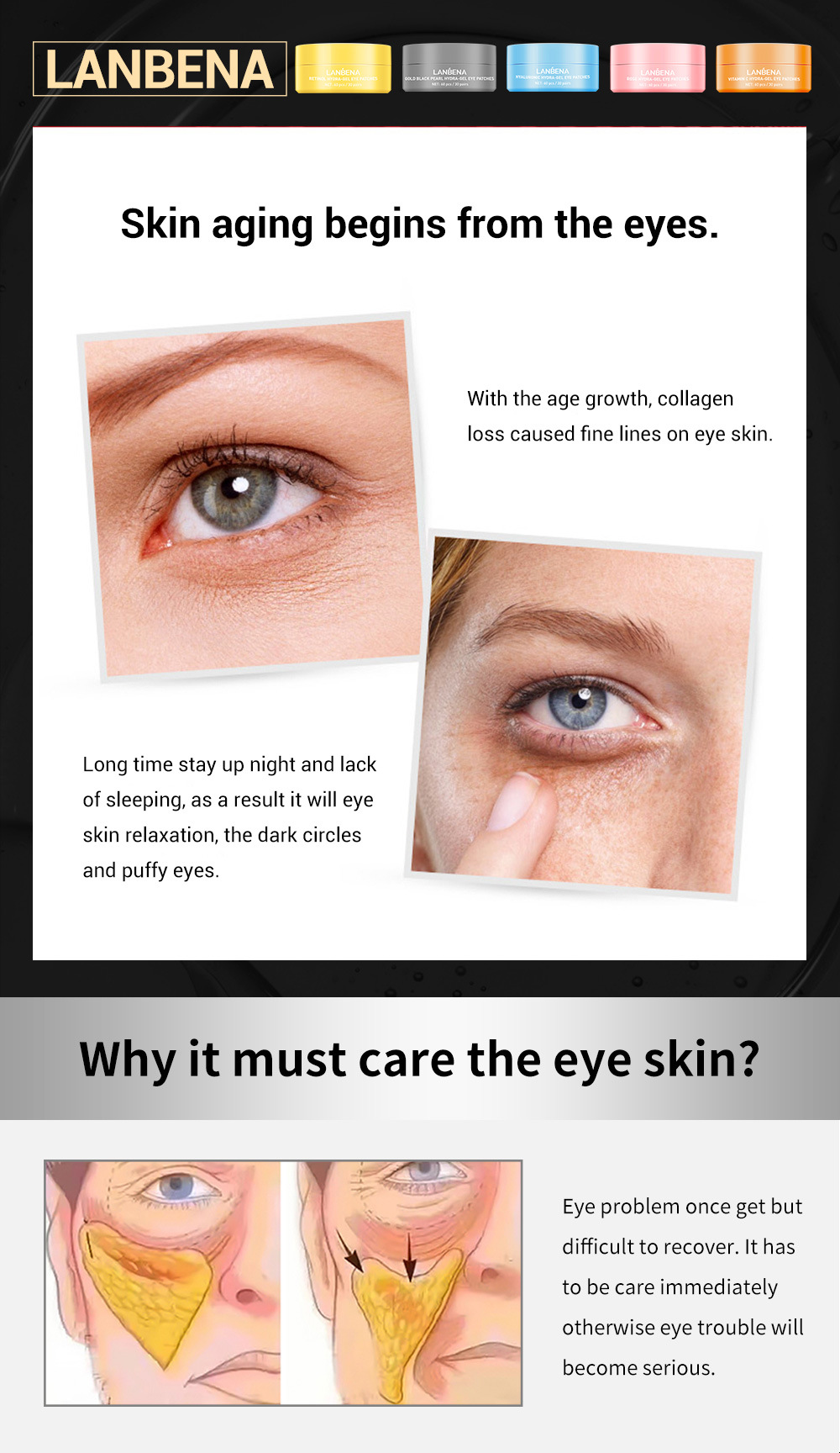 Description Picture 2 of itemLANBENA Eye Pathces Eye Mask Anti Aging Wrinkle Reduces Dark Circles Bags Eye Lines Anti-Puffiness Lifting Firming Eyes Care