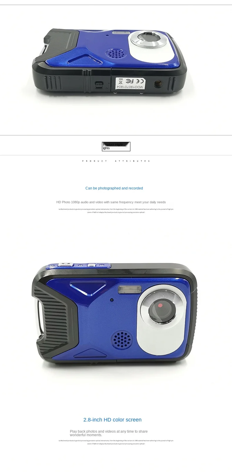 ELRVIKE HD1080P HD Waterproof Digital Camera Bare Metal Diving Camera 2.8 Inch Color Screen Panoramic Video