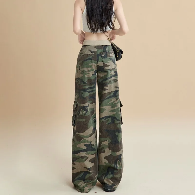 HOUZHOU Y2K Camo Cargo Pants Women Low Waist Pockets Camouflage Cargo Trousers Female Clothing Fashion Streetwear Hip Hop