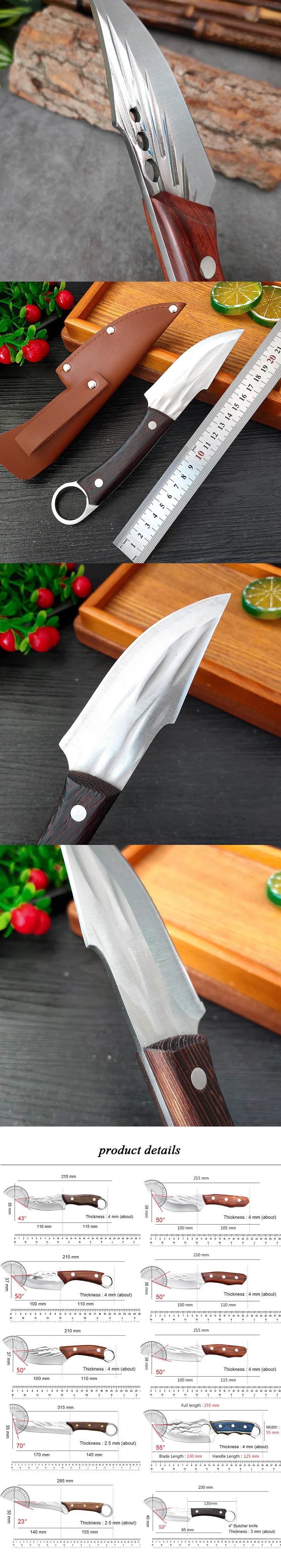Description Picture 5 of itemBoning Knife Chef Knive Sharp Full-Tang Fishing Meat Cleaver for Hunting Knife Rivet Fixing Wood Curved Handle Knife With Sheath