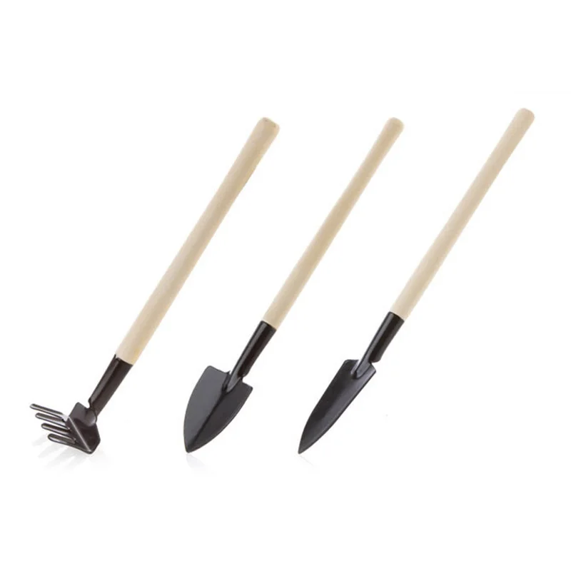 3 Piece Set Mini Gardening Potting Tools Wooden Handle Shovel Rake Spade Succulent Tranplanting Flowers Potted Plant Garden Tool