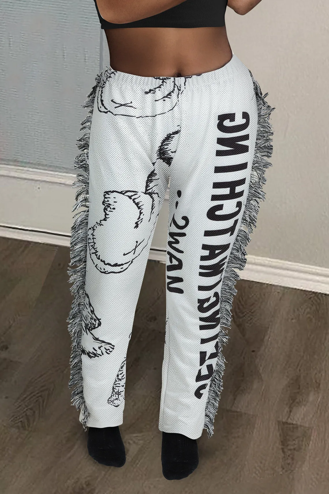 Description Picture 4 of itemEchoine Women Print Side Tassel Autumn Pants High Waist Activewear Loose Trousers Fashion Sporty y2k Streetwear joggers Pants