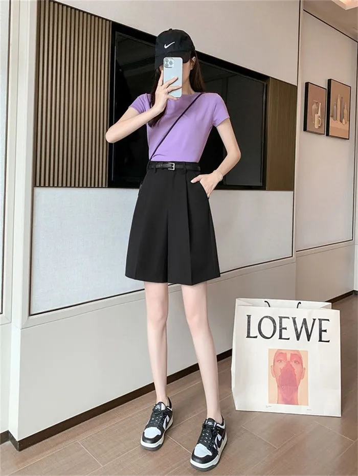 Description Picture 6 of itemLoose Suit Shorts Women Summer Trousers 2023 New High Waist Pants Fashion Wide Leg Pants Casual Waistband Fifth Pants Female
