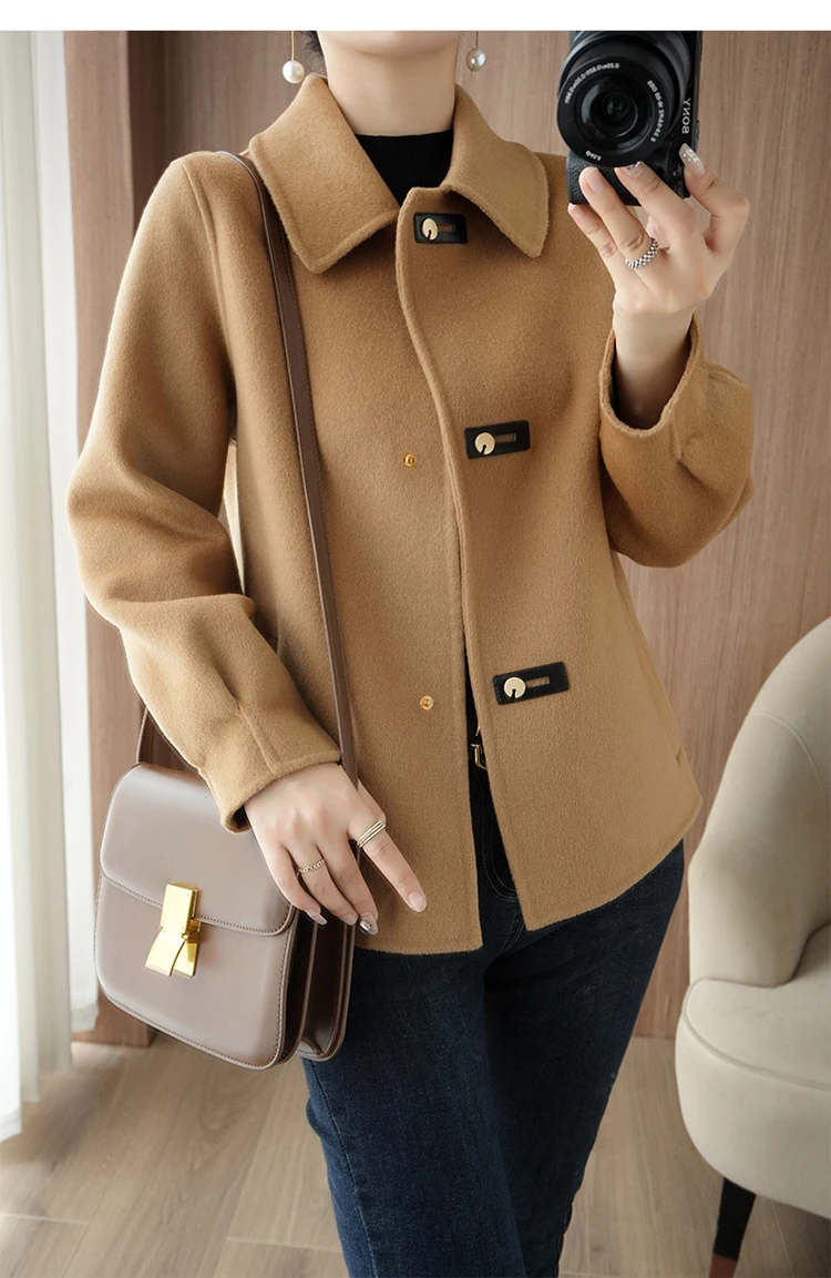 Description Picture 6 of itemAutumn and Winter New High End 100% Pure Wool Double Sided Cashmere Coat Women's Short Solid Color Casual Fashion Woolen Coat