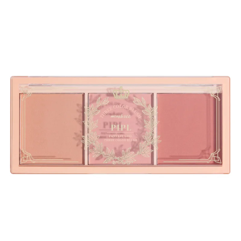 3 In 1 Milk Tea Blush Peach Pallete 3 Colors Face Mineral Pigment Cheek Blusher Powder Makeup Contour Shadow Blush with Brush