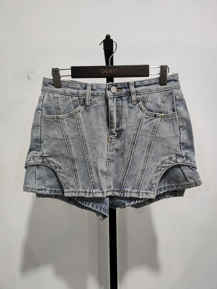 Description Picture 3 of itemDEAT Women Shorts New High Waist Fashion Spring Summer Personality Street Asymmetrical Denim Shorts Skirt 2023  11C248