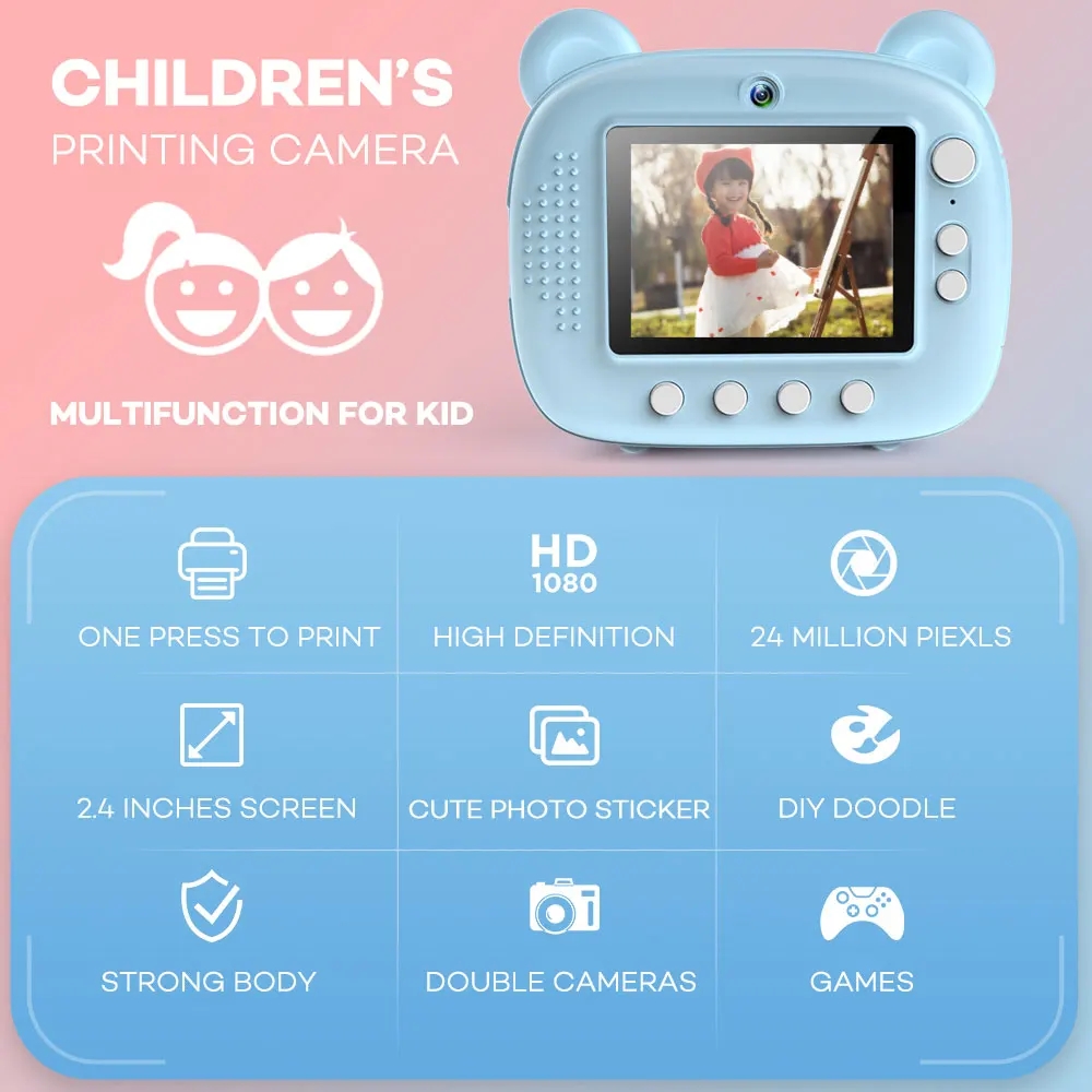 Description Picture 3 of itemChildren's Instant Print Camera Thermal Printing Photo Printer with Thermal Paper Roll Kid's Digital Cameras Video Birthday Gift