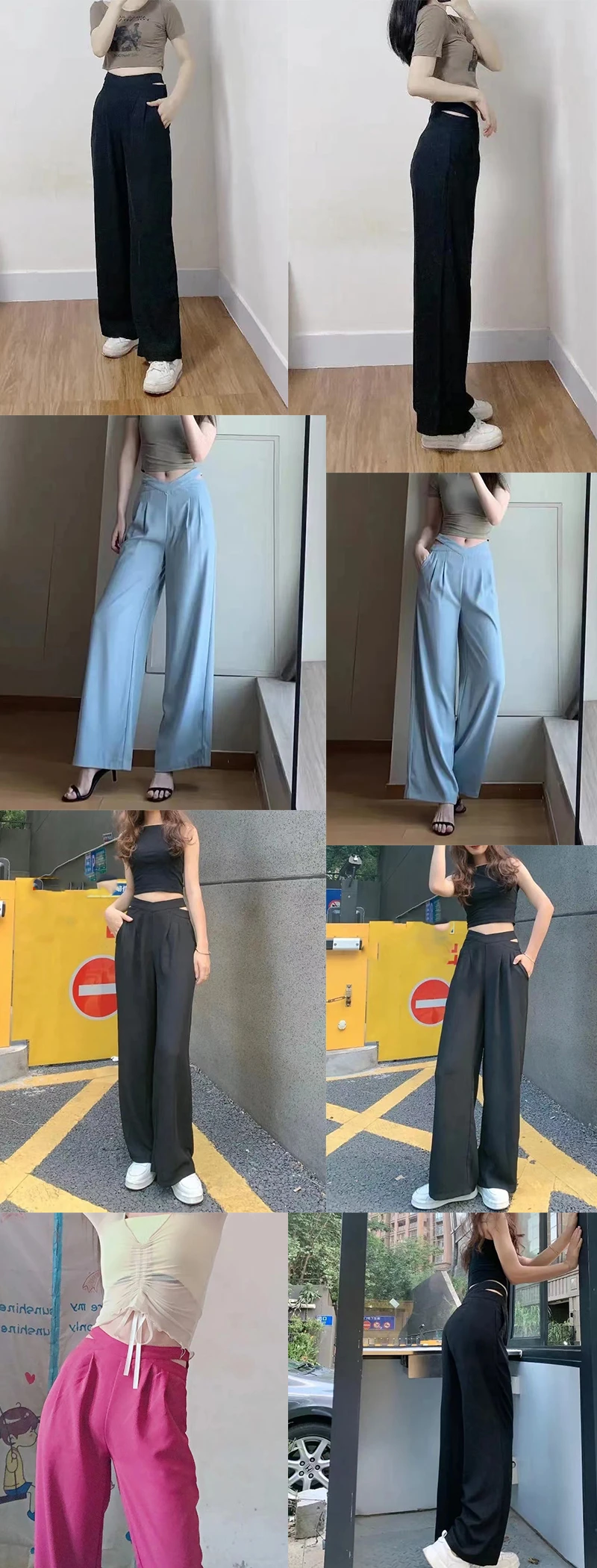 Description Picture 4 of itemLucyever Hollow Out High Waist Straight Pants Women Fashion Back Zipper Wide Leg Suit Pants Ladies Y2K Streetwear Baggy Trousers