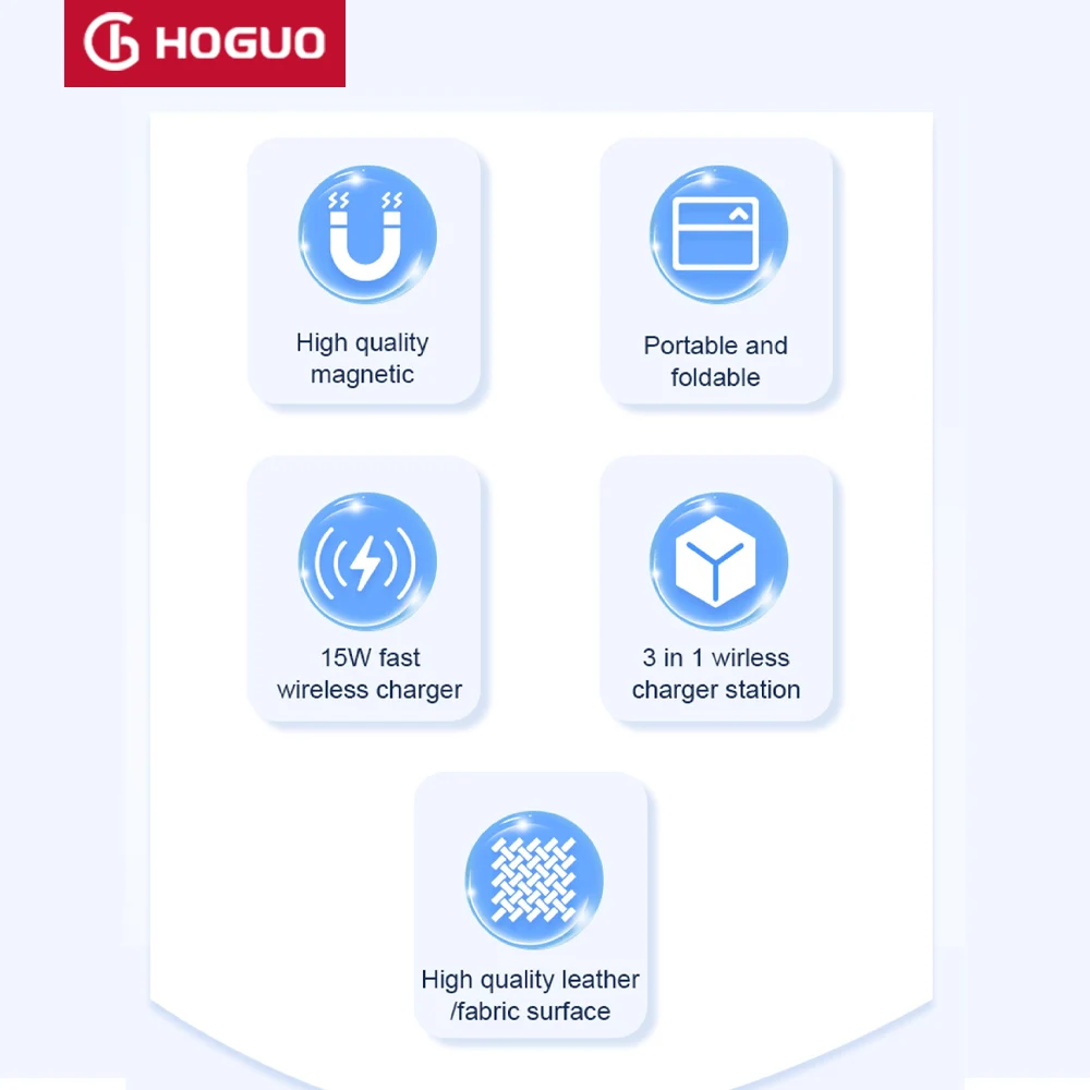 Hoguo-3 in 1 Magnetic Wireless Charger, Pad Stand, Foldable, iPhone 14, 13, 12, 11, X ,Apple Watch, AirPods, Fast Charging,15W