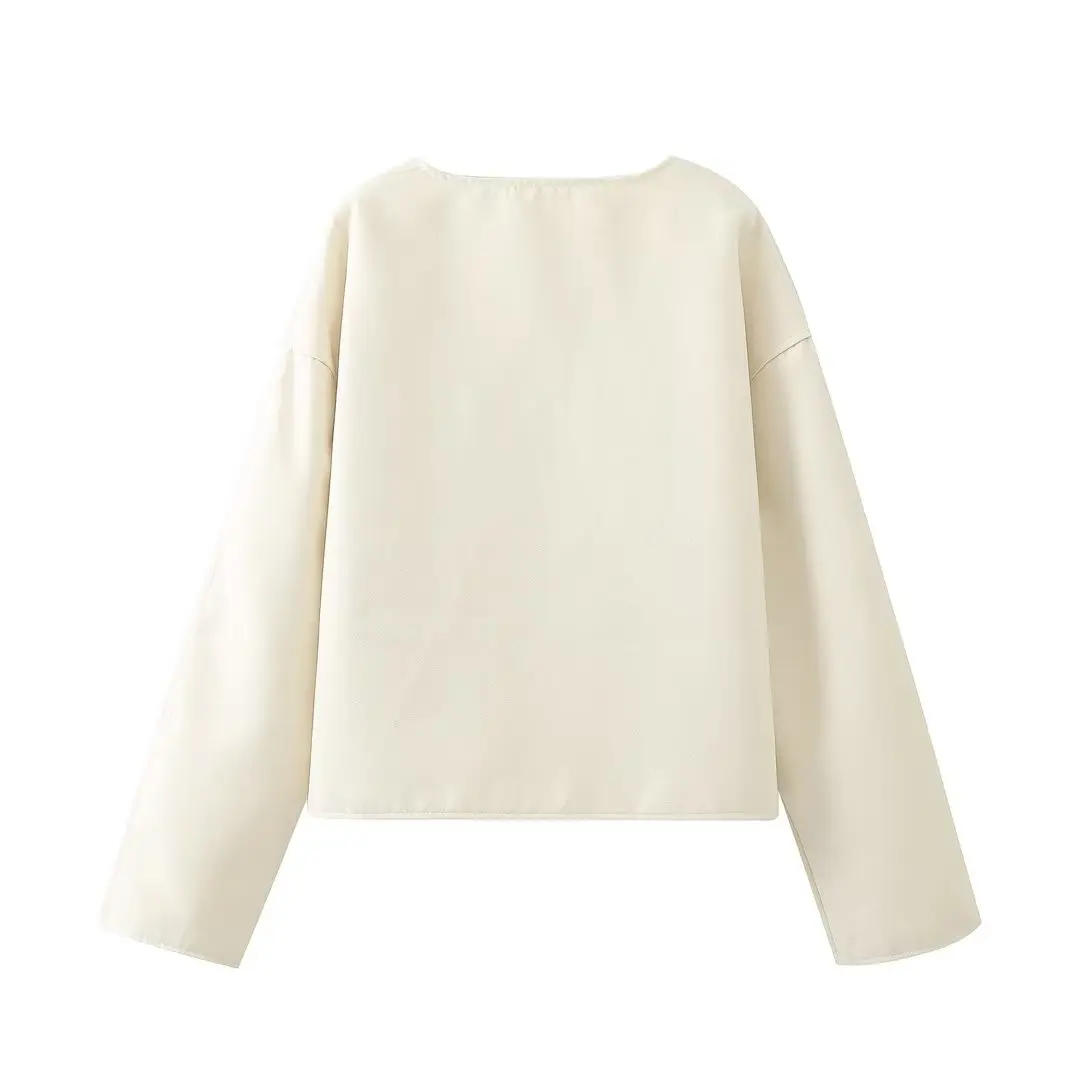 Description Picture 3 of itemTRAFZA Women Elegant Scarf Collar Coat With Pockets Solid Single Breasted Long Sleeve Jacket 2023 Winter Thick Warm Outerwear