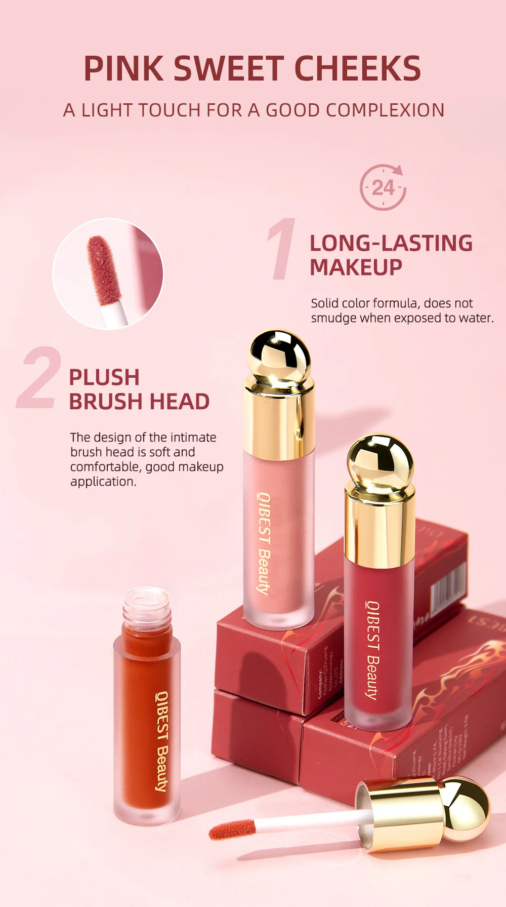 Description Picture 4 of itemCheek Rouge Long Lasting 1pcs Face Makeup Liquid Blush Natural Cheek Tint Blush 5 Color Cosmetics Face Blusher Waterproof Silky