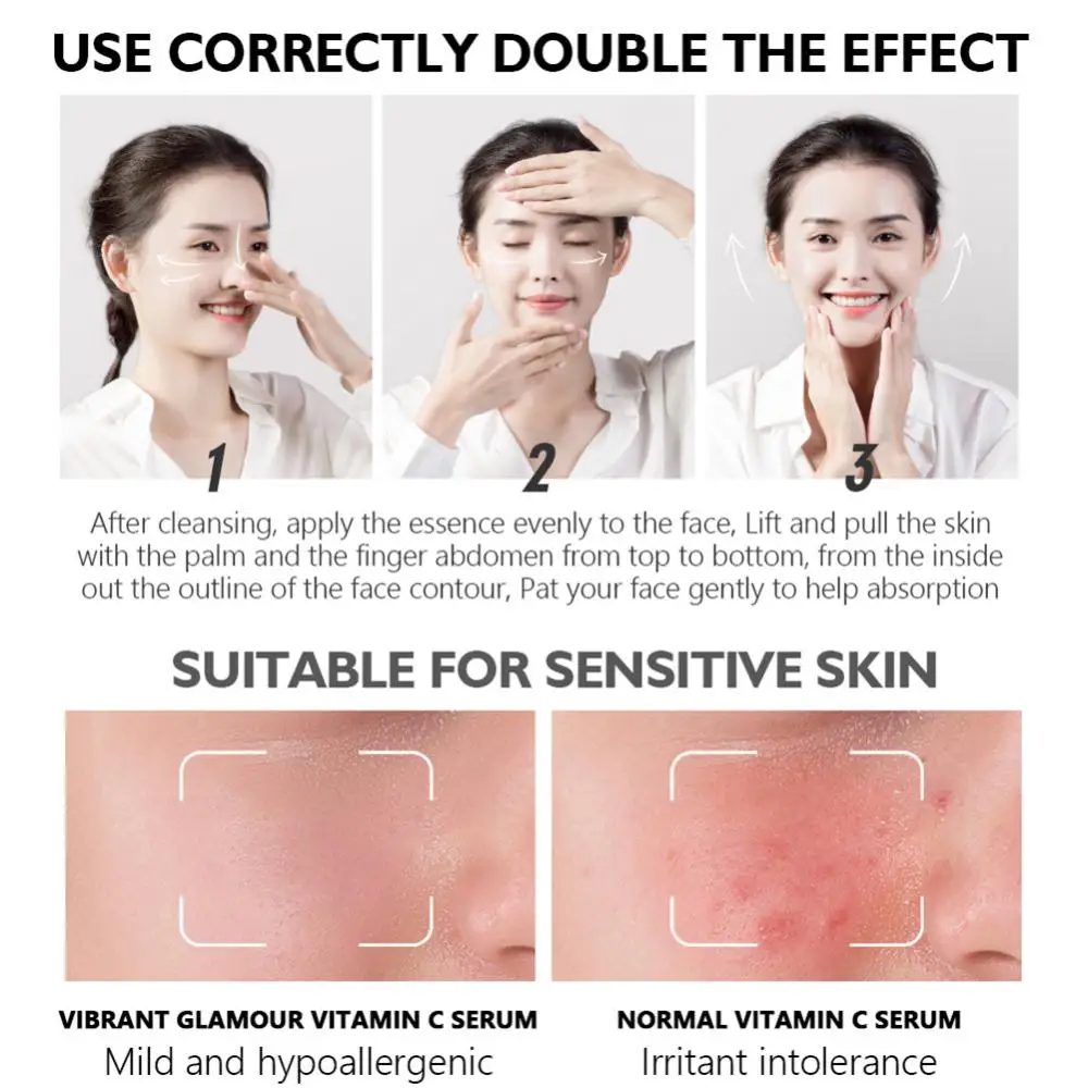 Description Picture 2 of itemVIBRANT GLAMOUR Vitamin C Face Serum Moisturizing Whitening Brighten Anti-Aging Anti-Wrinkle Fades Fine Lines Facial Skin Care