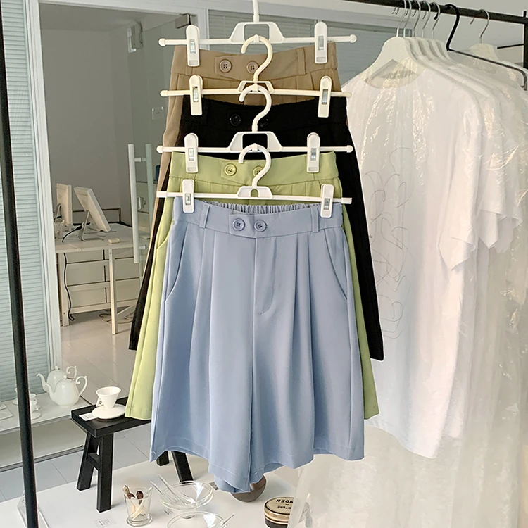 Description Picture 3 of itemS-4XL Women's Summer Shorts Elastic Waist Korean Chic Suit Pants Woman Casual Green Khaki Wide Leg Short Pants Female