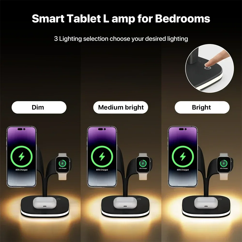 100% Magnetic Wireless Charger Stand For iPhone 15 14 13 12 Pro Max Apple Watch 8 7 Airpods Induction Fast Charging Dock Station