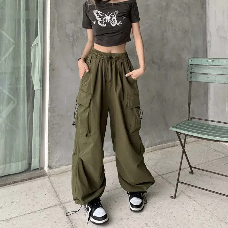Description Picture 3 of itemSolid Casual Baggy Cargo Pants For Women 2023 Fashion Vintage Women's High Waist Wide Pants Youthful Female Trousers Streetwear