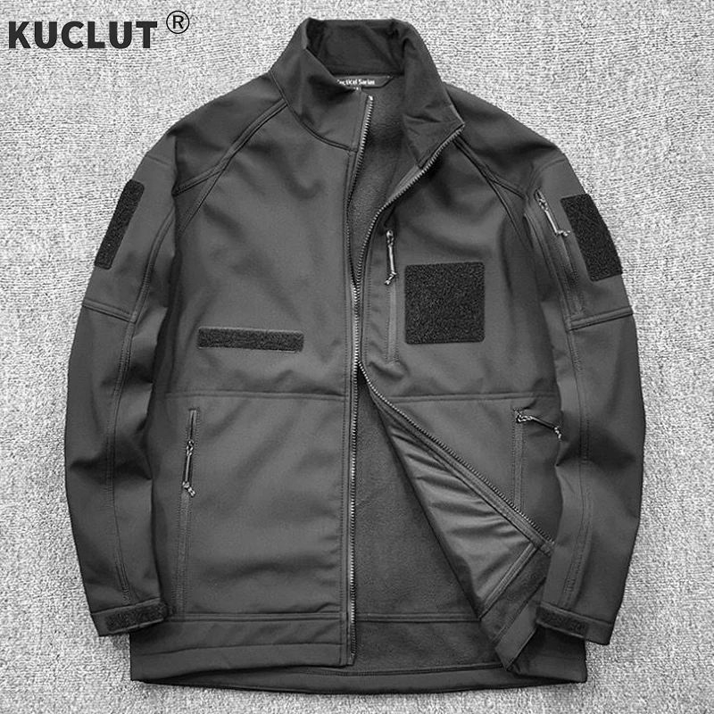 US SWAT Tactical Soft Shell Jacket Mens Winter Fleece Lined Waterproof Warm Light Outerwear Outdoor Hiking Safari Ski Cargo Coat