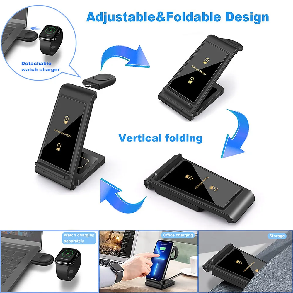 Description Picture 5 of item20W 3 in 1 Wireless Charger Stand Pad For iPhone 14 13 12 11 Apple Watch 8 7 6 Fast Charging Dock Station for Airpods Pro iWatch