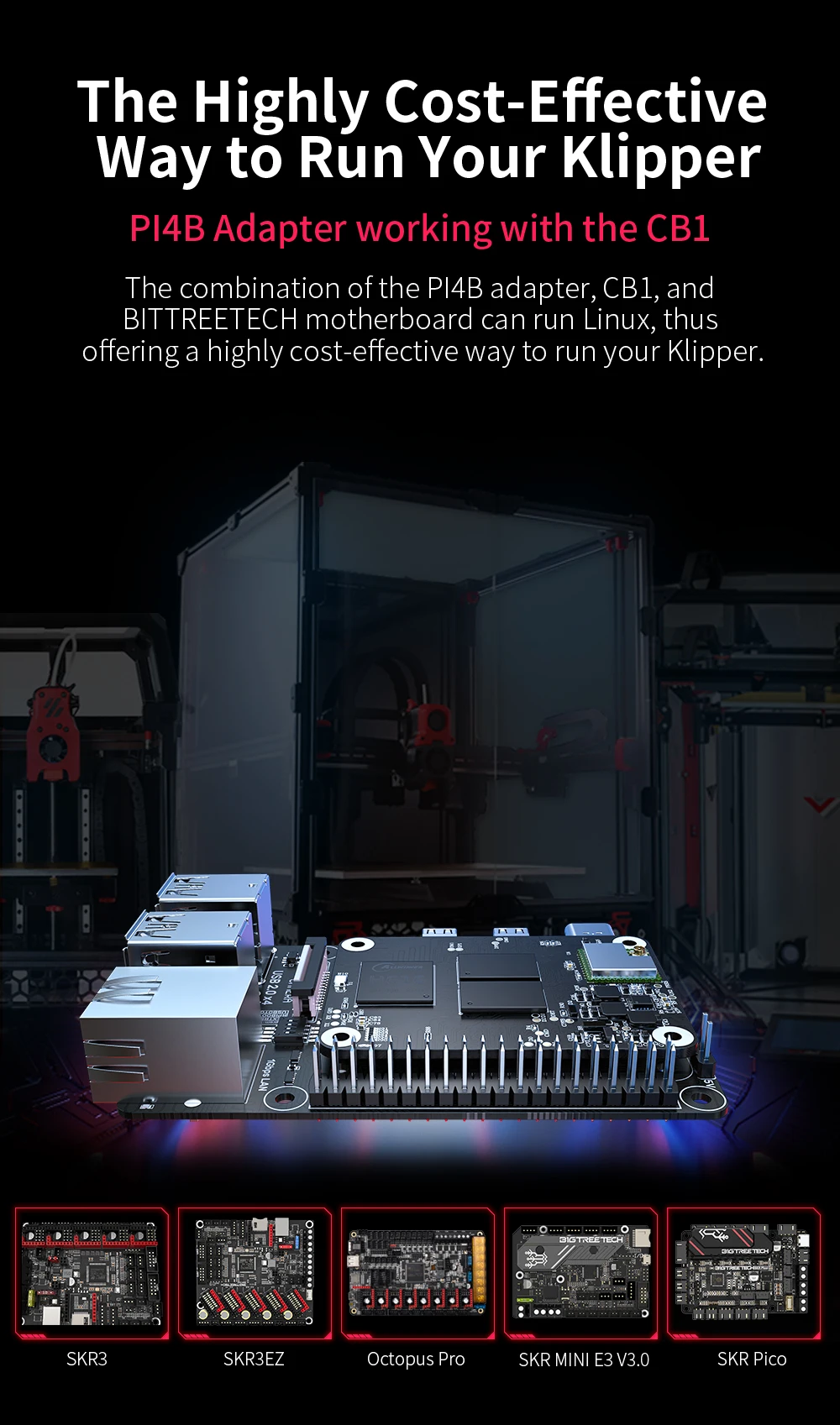 Description Picture 5 of itemBIGTREETECH PI4B Adapter CB1 VS Raspberry Pi CM4 For Klipper Octopus Pro SKR MINI E3 V3.0 Motherboard Voron Ender 3 3D Printer