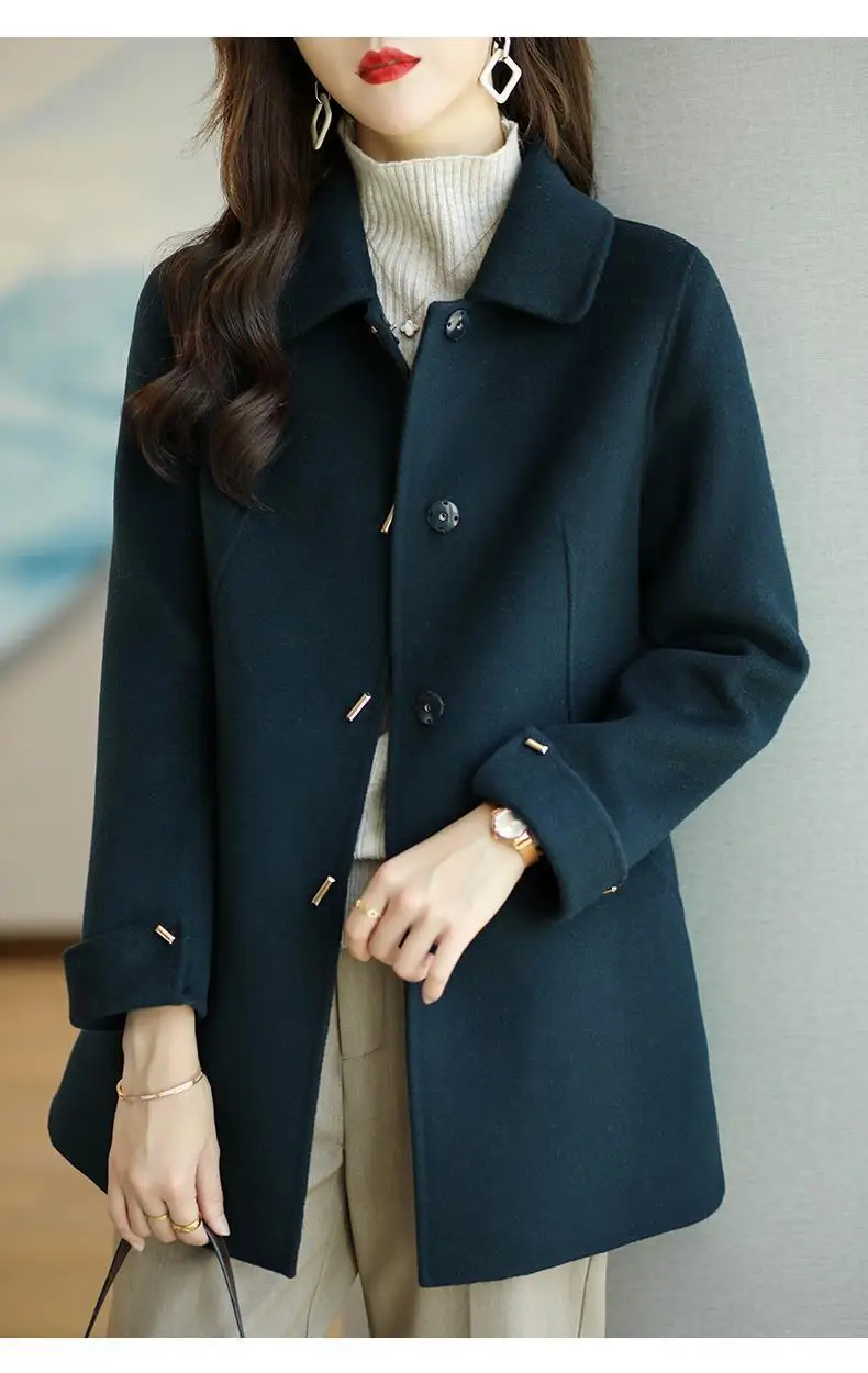 Description Picture 5 of itemWoolen Coat Slim Fashion Office Lady Square Collar Single Breasted Winter Coats for Women 2023 Wide-waisted Pocket Black Coat