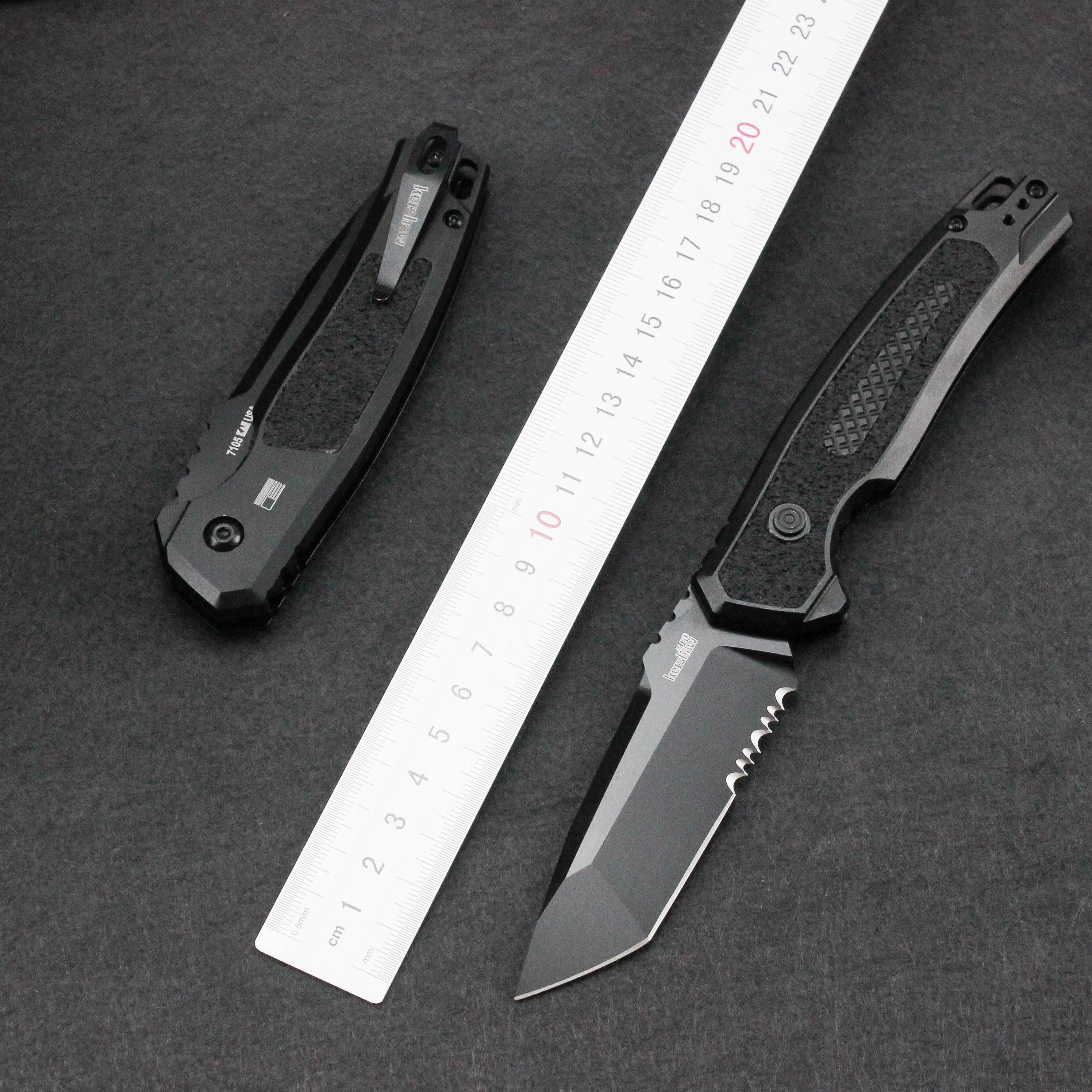 Description Picture 2 of itemKershaw 7105 Folding Knife Half tooth CPM154 Blade Black Handle Pocket Folding Knives Tactical Tool