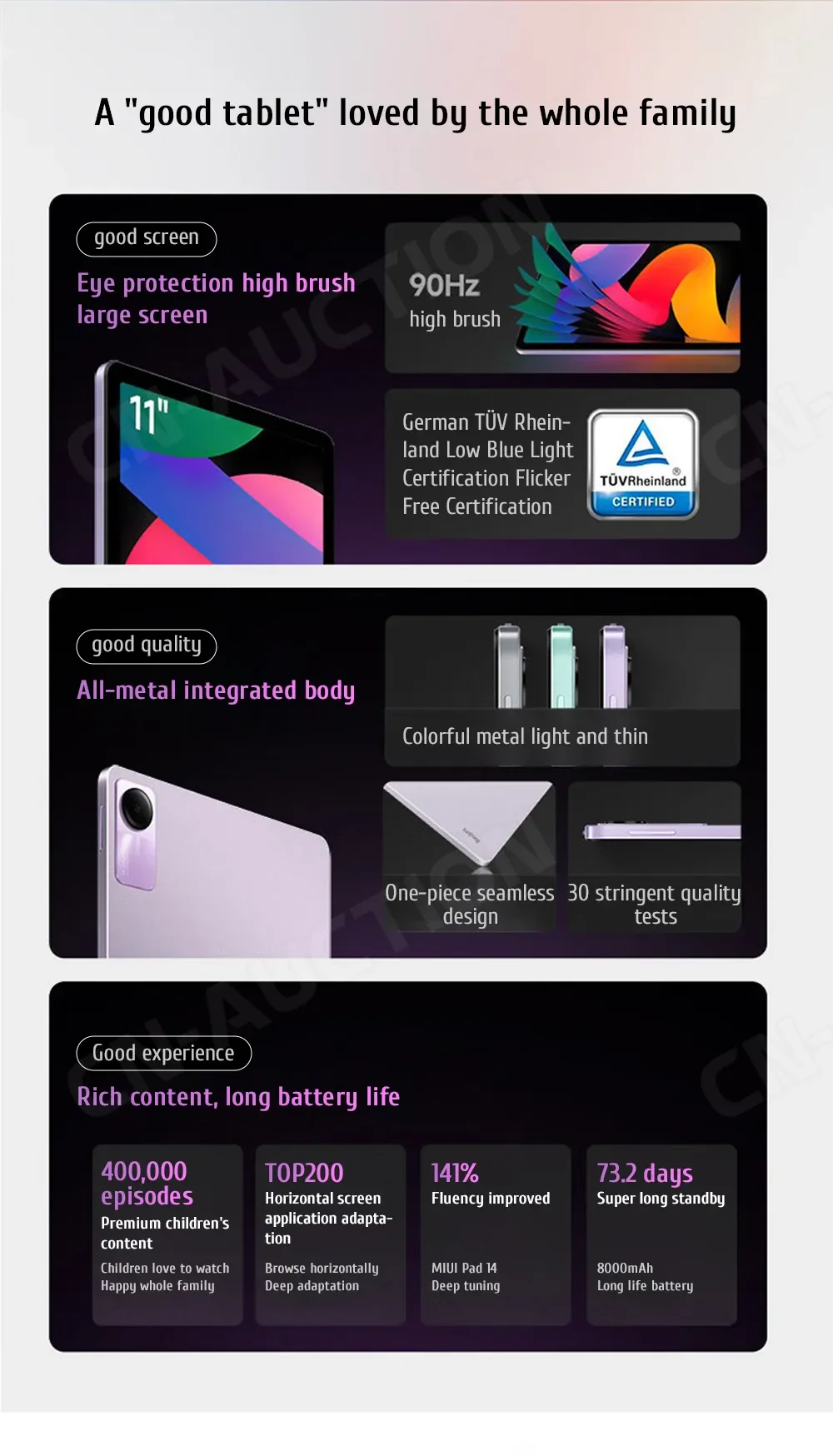 Description Picture 3 of itemIconic Brand Global ROM Redmi Pad SE Mi Tablet Snapdragon 680 11-inch 90Hz Screen 8000mAh Display Quad speakers Dolby Atmos Miui 14