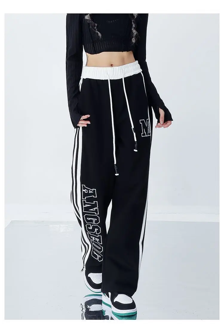 Description Picture 4 of itemHarajuku Hip Hop Women Striped Jogging Sweatpants Oversize Drawstring Elastic Waist Streetwear Vintage Baggy New Sports Trousers