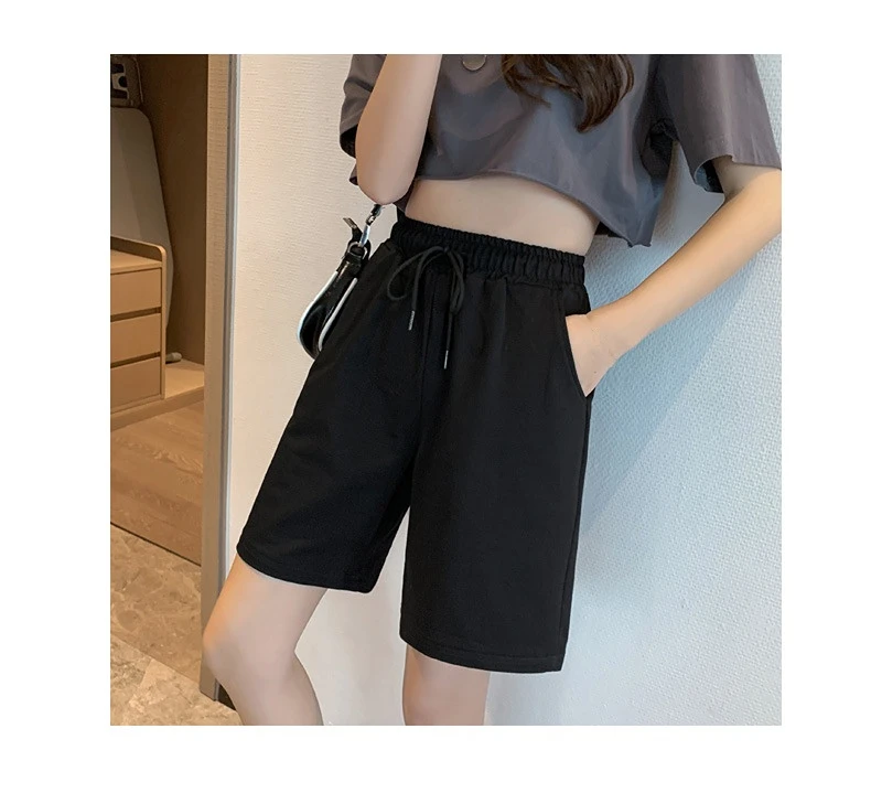 Summer 2023 Women's Cotton Shorts Solid Wide High Waist Above Knee Loose Shorts Women Classic Oversize Black Shorts for Women
