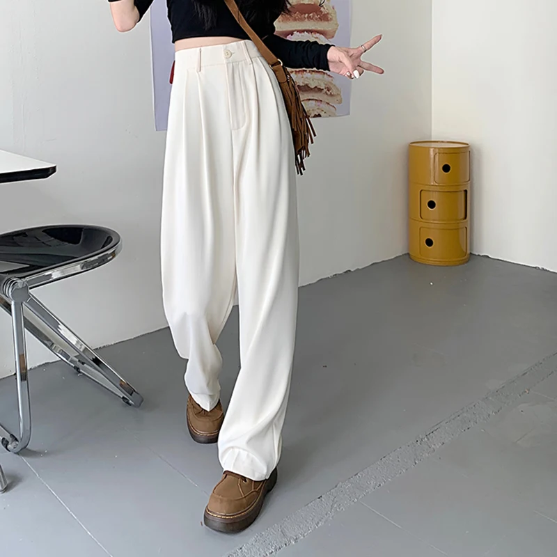 Description Picture 5 of itemRimocy Korean White Wide Leg Trousers for Women Autumn Baggy High Waist Suit Pants Woman Fashion Office Loose Straight Pants