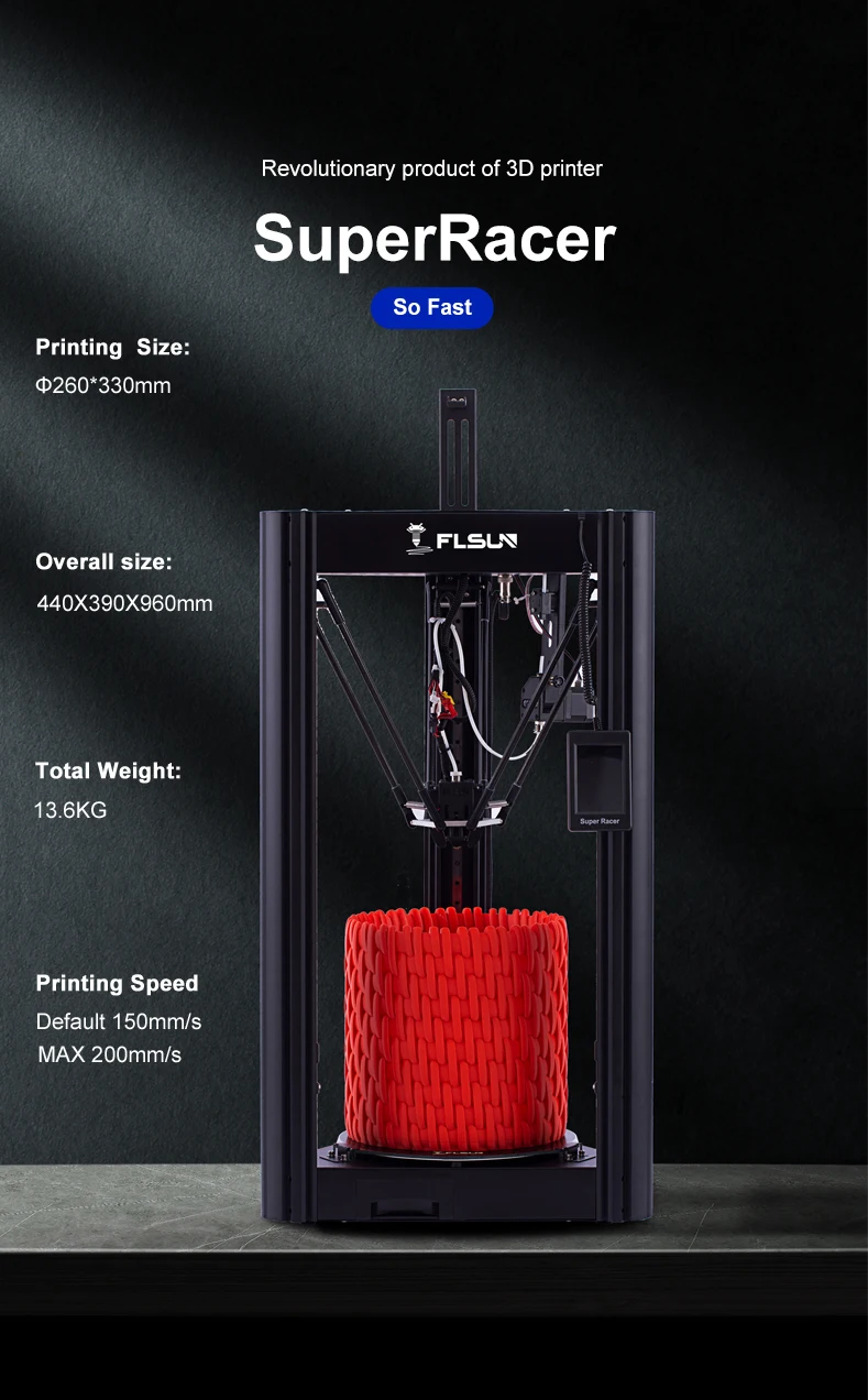 Description Picture 3 of itemFLSUN SuperRacer SR 3D Printer 200mm/s Auto-leveling TMC2209 Silent Driver Touch Screen 32-Bit Processor Linear Rail